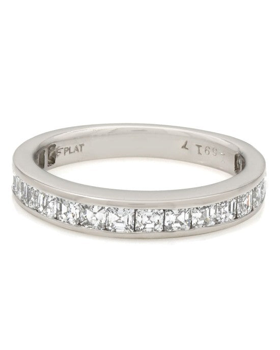 Channel Set Square Emerald Cut Diamond Band in Platinum