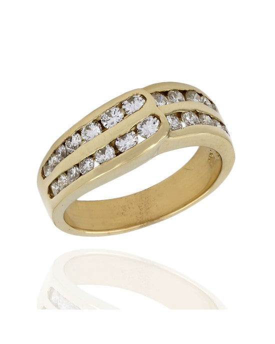 Double Row Round Diamond Channel Set Ring in 14k Yellow Gold