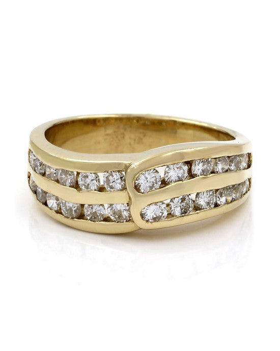 Double Row Round Diamond Channel Set Ring in 14k Yellow Gold