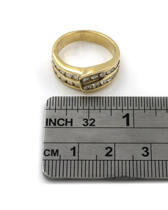 Double Row Round Diamond Channel Set Ring in 14k Yellow Gold