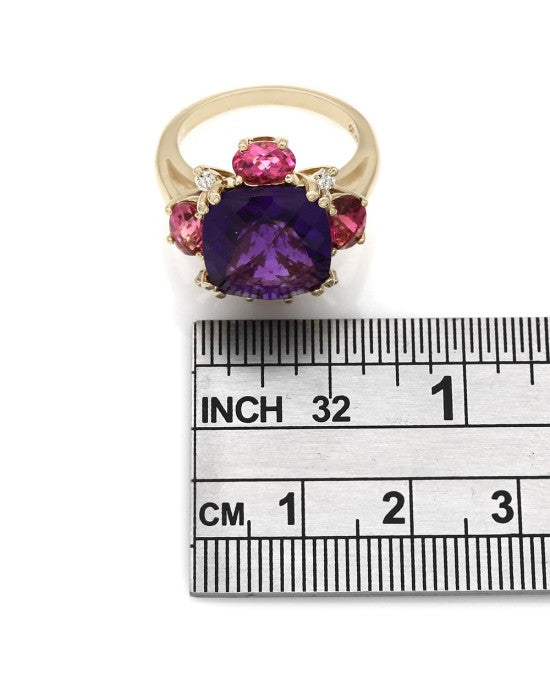 14K Amethyst, Pink Tourmaline and Diamond Fashion Ring