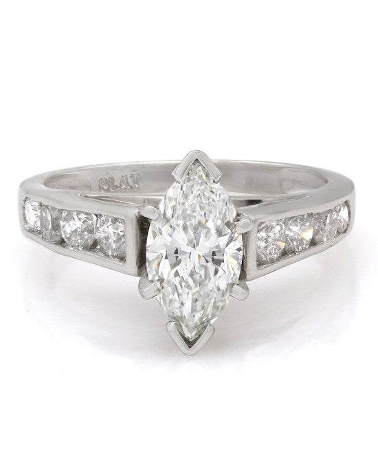 Channel Set Round Diamond Ring with 1ct Marquise Diamond Center in Platinum