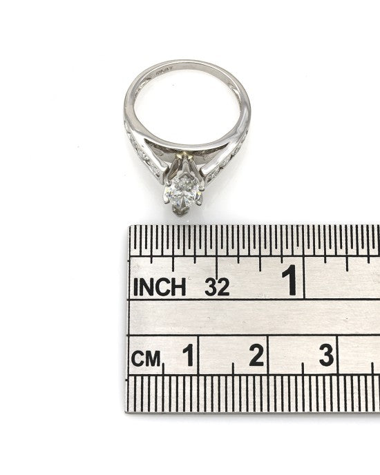 Channel Set Round Diamond Ring with 1ct Marquise Diamond Center in Platinum