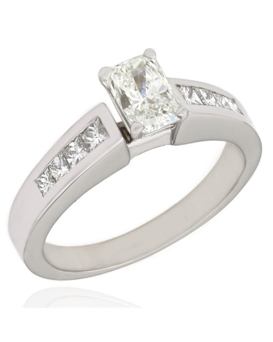 Princess Cut Diamond Channel Ring with Radiant Diamond Center in 14k White Gold