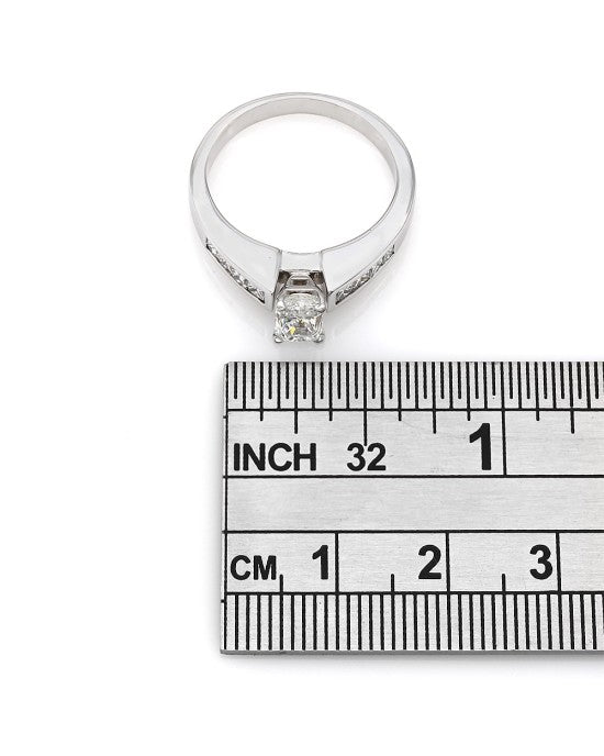 Princess Cut Diamond Channel Ring with Radiant Diamond Center in 14k White Gold