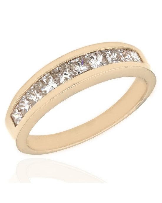 High Polish Princess Diamond Channel Band in 14k Yellow Gold