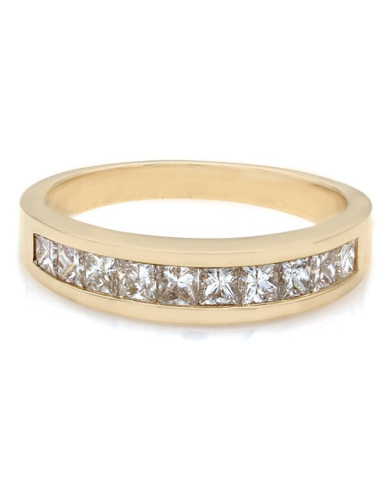 High Polish Princess Diamond Channel Band in 14k Yellow Gold