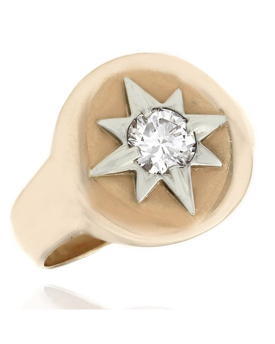 14K Diamond Solitaire Star Ring
