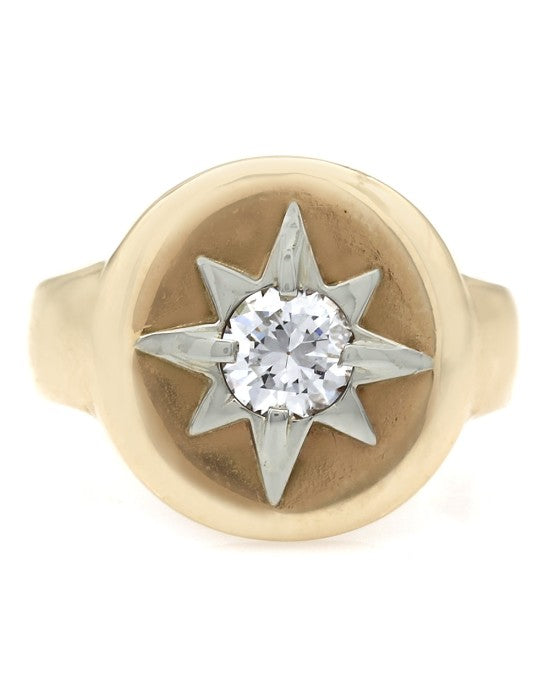 14K Diamond Solitaire Star Ring