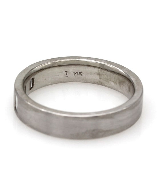 Flush Set Three Stone Baguette Diamond Band with Satin Finish in 14k White Gold