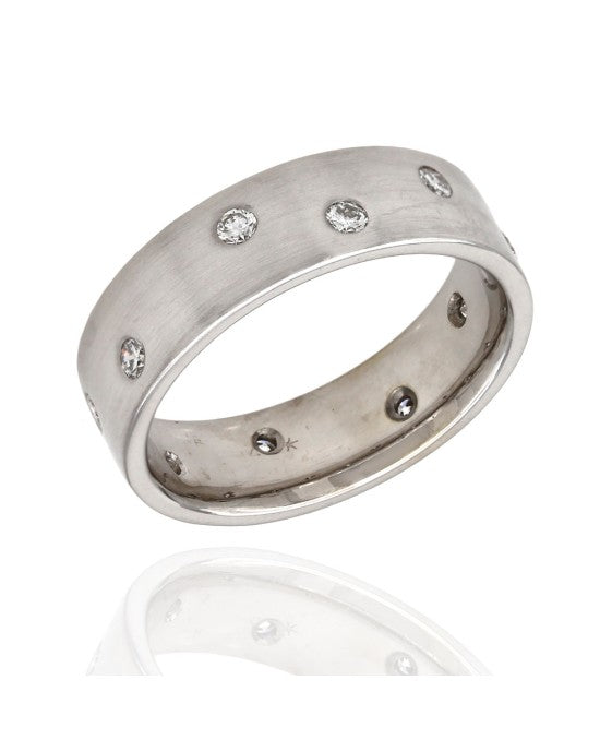 Flush Set, Round Diamond, Eternity Band with Satin Finish in 14k White Gold