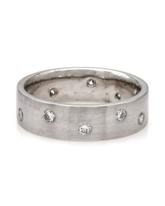 Flush Set, Round Diamond, Eternity Band with Satin Finish in 14k White Gold