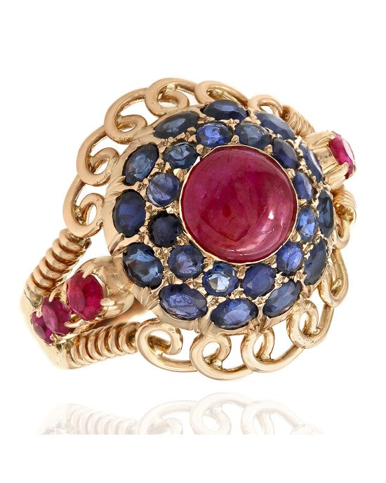 18K Rose Gold Ruby and Sapphire Dome Ring