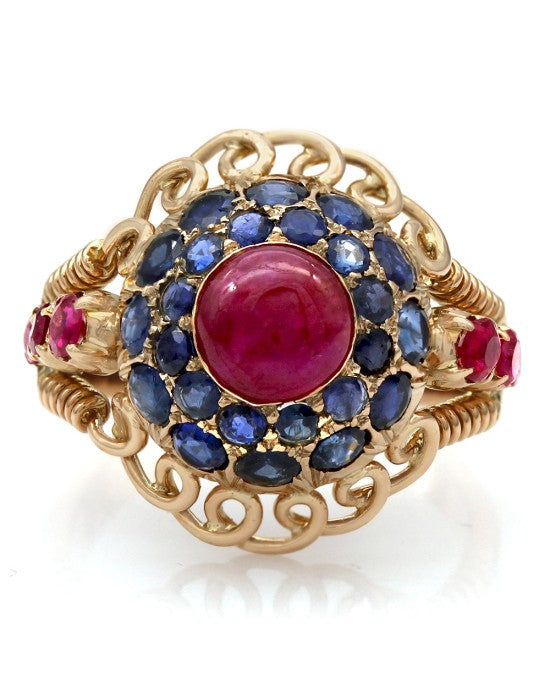 18K Rose Gold Ruby and Sapphire Dome Ring