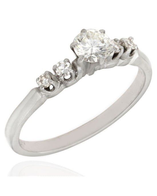 Single Cut Diamond Engagement Ring with Round Diamond Center in 14k White Gold