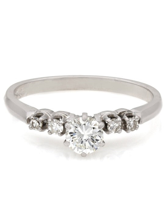 Single Cut Diamond Engagement Ring with Round Diamond Center in 14k White Gold