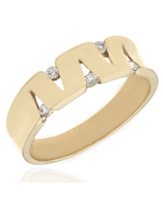 14K Gentleman's Zig Zag Ring with Diamond Accents