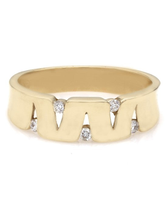 14K Gentleman's Zig Zag Ring with Diamond Accents