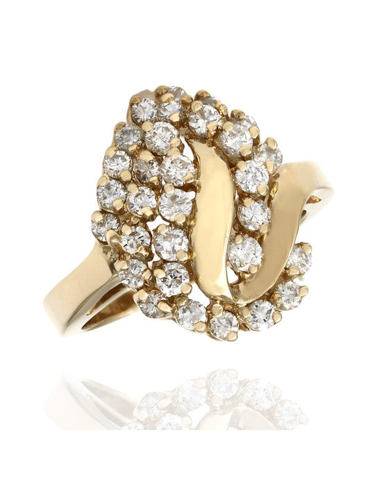 Diamond Swirl Cluster Ring 14K