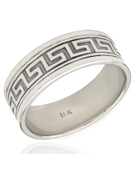 18KW Greek Key Band Ring