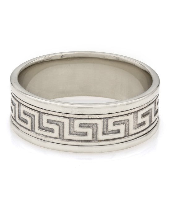 18KW Greek Key Band Ring