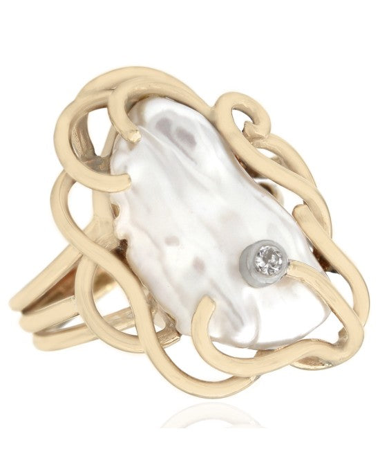Baroque Pearl and Diamond Accent Ring in Yellow Gold