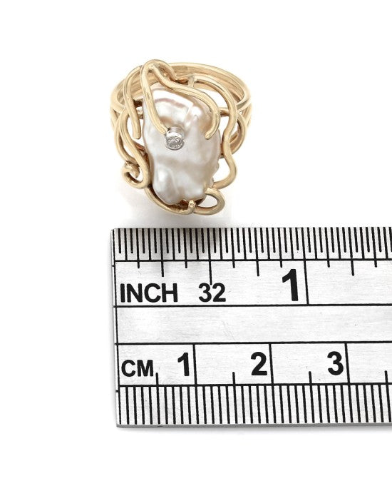 Baroque Pearl and Diamond Accent Ring in Yellow Gold