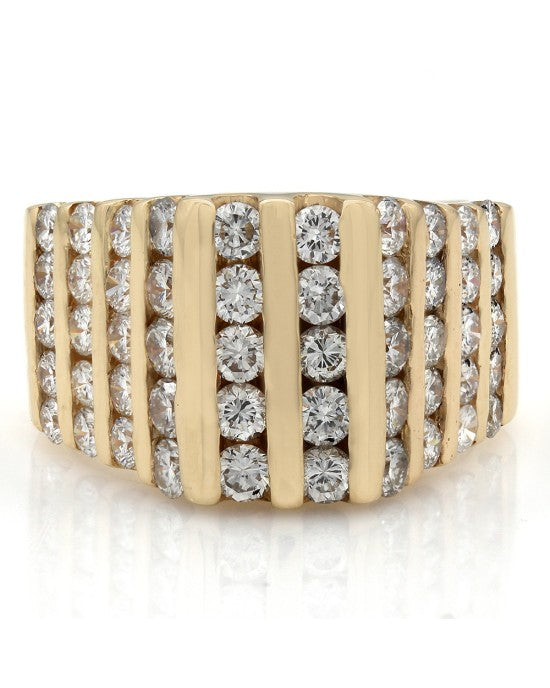 Gentleman's 10 Row Diamond Rooftop Ring