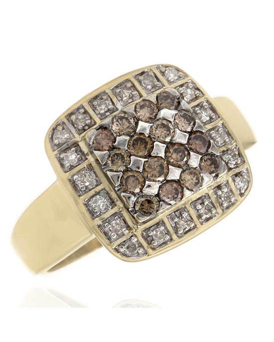 Champagne and White Diamond Halo Ring