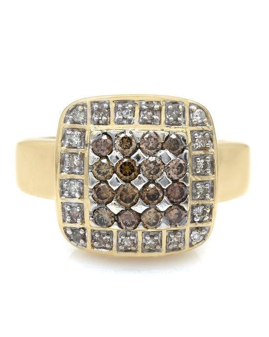 Champagne and White Diamond Halo Ring