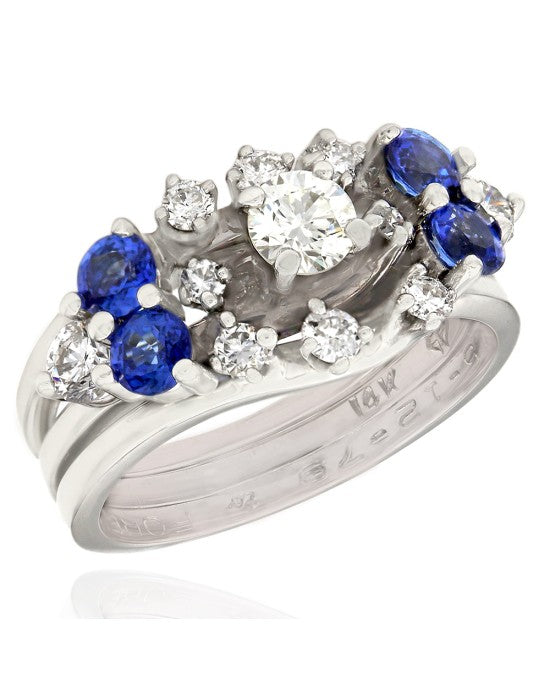 Sapphire and Diamond Wedding Ring Set in White Gold