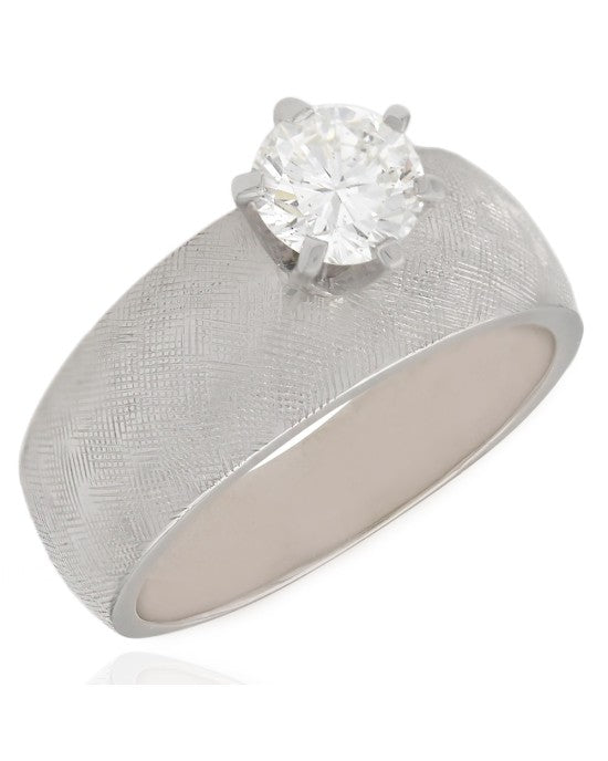 Brushed Finish Diamond Solitaire Engagement Ring