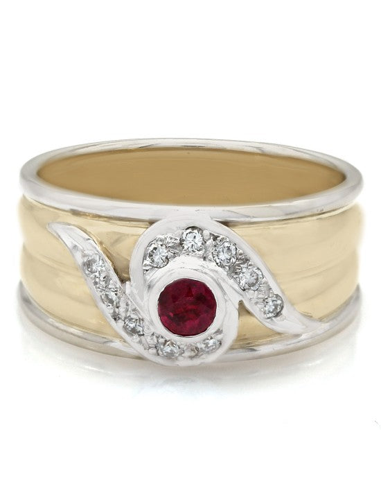 Ruby and Diamond Fluted Band Ring