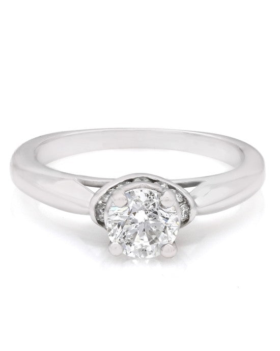 Round Brilliant Solitaire Ring with Round Diamond Accents in 14k White Gold