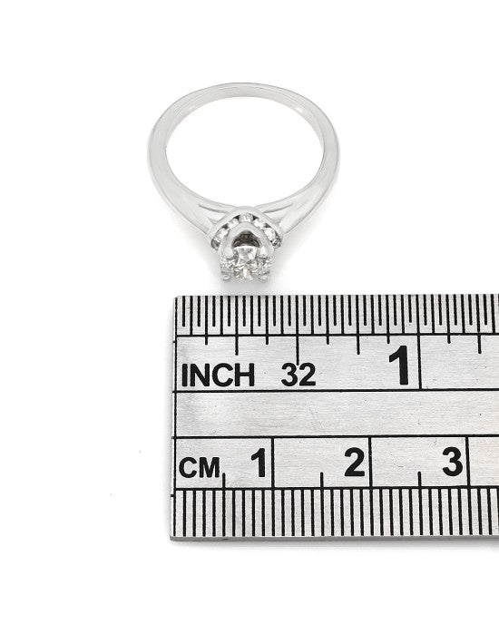 Round Brilliant Solitaire Ring with Round Diamond Accents in 14k White Gold