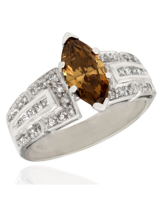 Cognac Marquise Diamond Solitaire Ring