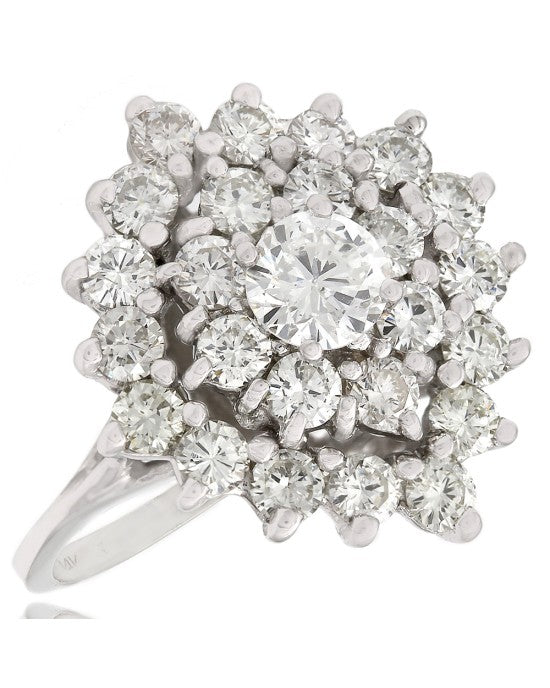 Diamond Halo Cluster Ring in White Gold