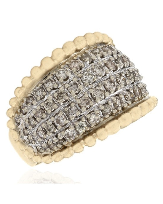 Diamond Pave Beaded Edge Fashion Ring