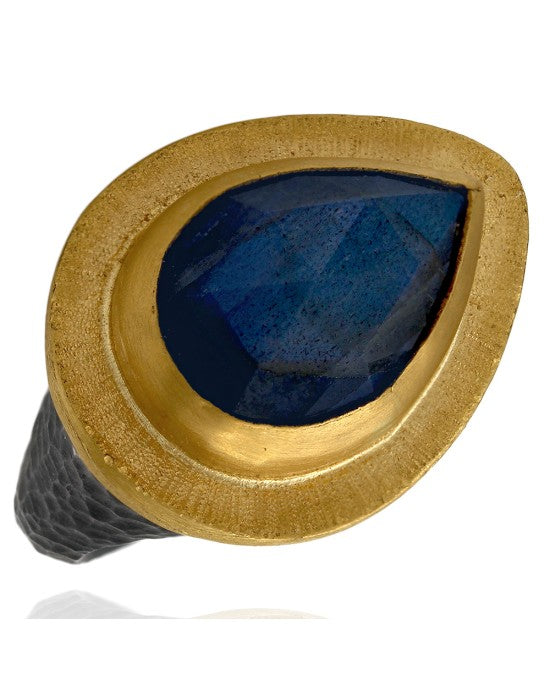 Lika Behar Pear Shape Labradorite Pompei Ring in 24k Gold and Oxidized Silver