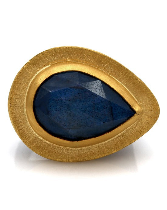 Lika Behar Pear Shape Labradorite Pompei Ring in 24k Gold and Oxidized Silver