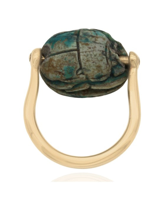 Swivel Jasper Scarab Ring in Gold
