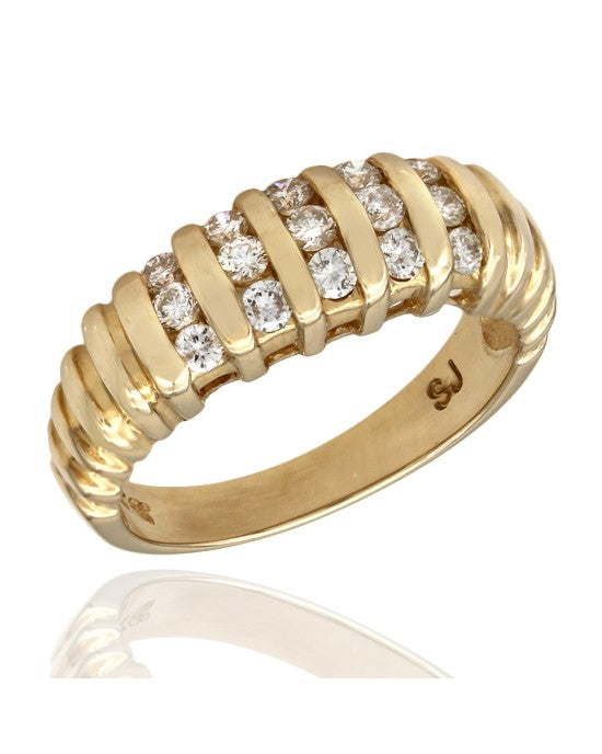 Five Row Vertical Channel Diamond Band in 14k Yellow Gold