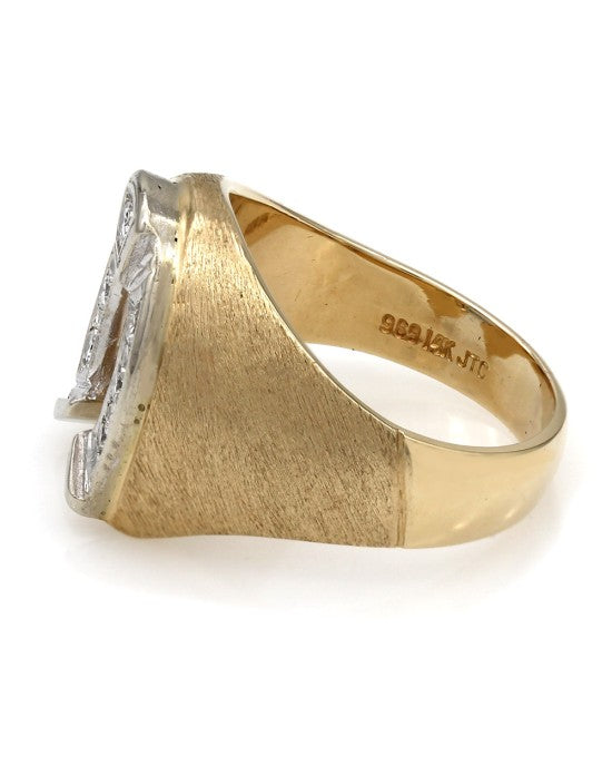 Diamond Horseshoe Fahion Ring with Stone Finish in 14k White and Yellow Gold