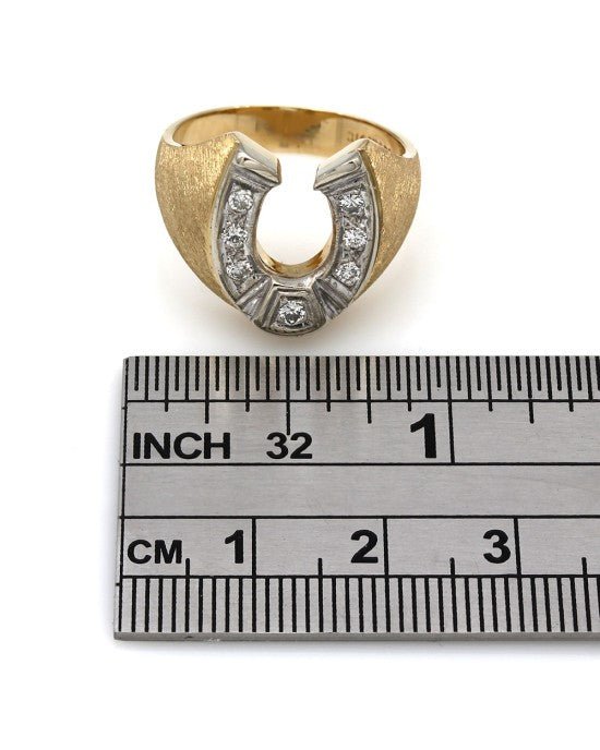 Diamond Horseshoe Fahion Ring with Stone Finish in 14k White and Yellow Gold