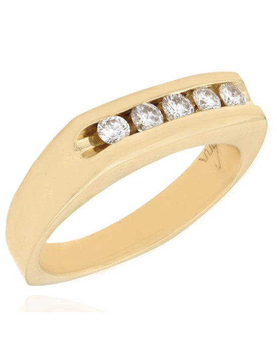 Channel Set Five Stone Diamond Band with European Shank in 14k Yellow Gold