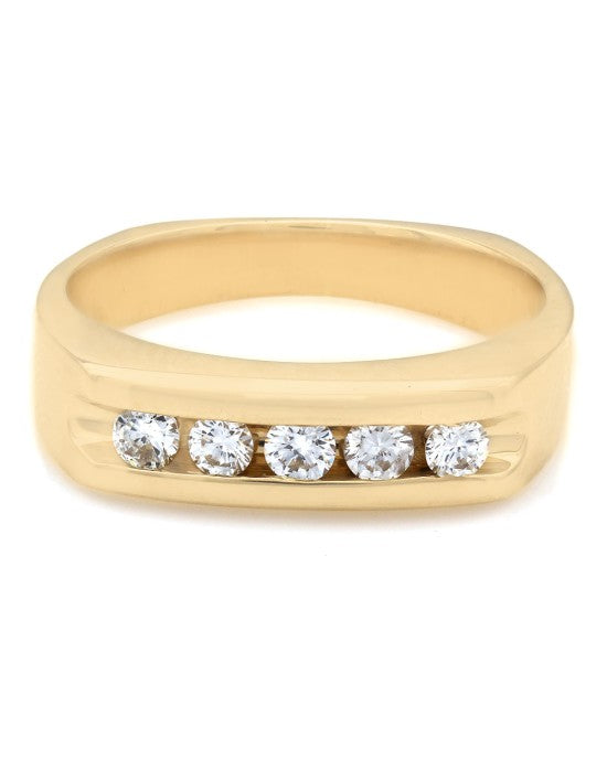 Channel Set Five Stone Diamond Band with European Shank in 14k Yellow Gold