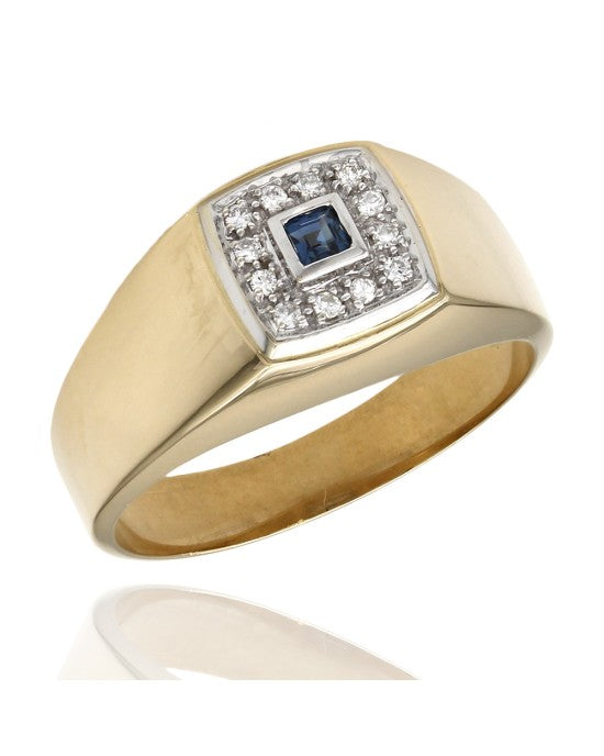 Gentleman's Sapphire and Diamond Halo Ring