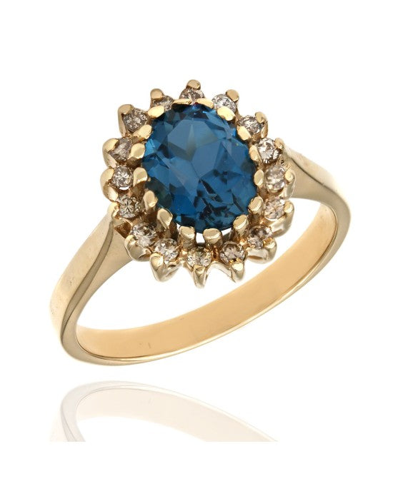 London Blue Topaz and Diamond Halo Ring