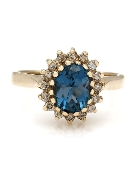 London Blue Topaz and Diamond Halo Ring
