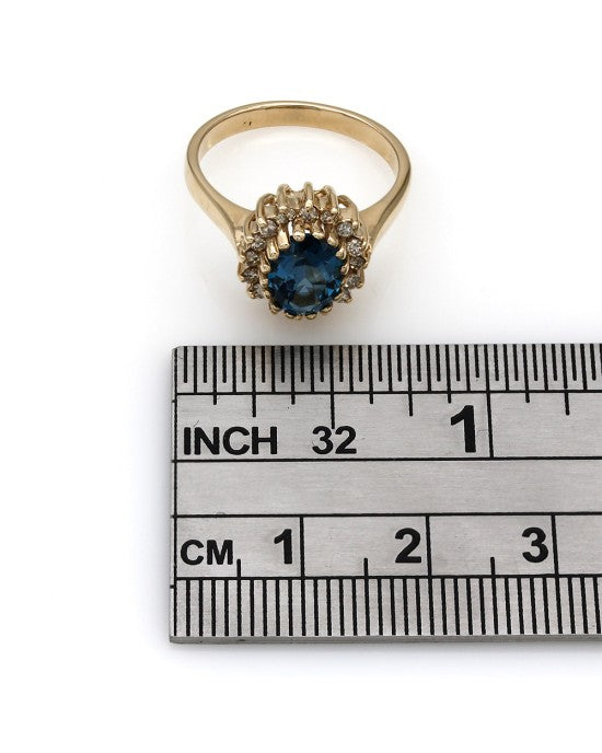 London Blue Topaz and Diamond Halo Ring